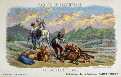 Fable de Lafontaine: kůň a osel podle Gustava Doré