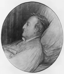 Gioacchino Rossini na smrtelné posteli, 1868 (zvýraznění dřevěného uhlí a kvaše na papíře)