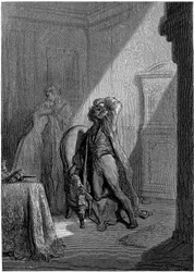 Ilustrace Gustava Doreho (1832-1883) k povídce Edgara Allana Poea "Havran" (The Raven). Tuto sérii dokončil Dore v roce 1883, tedy v roce své smrti, a patří tedy k jeho posledním dílům -