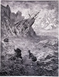Přecházím moře... deska X - Ilustrace Gustave Dore (1832-1883), pro putování La legende du Jeif od Pierra Duponta, edice Librairie du Magasin Picturesque, Paříž 1862
