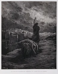Rozhořčení v Gibeji, levita odnáší svou mrtvou konkubínu, Ilustrace z Doreho bible