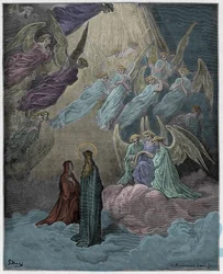 Ráj, zpěv 21: Zářící duše zpívají, ilustrace z Dantovy «Božské komedie», 1885