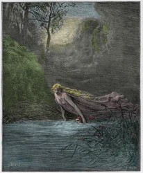 Očistec, zpěv 31: Dante ponořený v řece Léthé, ilustrace z «Božské komedie» Danteho Alighieriho, 1885