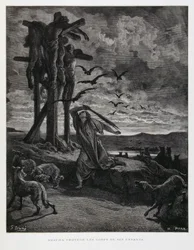 Rizpa brání divoké zvěři znesvěcovat těla jejích mrtvých synů, Ilustrace z Doreovy bible
