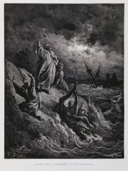 Přistání svatého Pavla na Maltě, ilustrace z Doreho bible