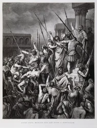 Svatý Pavel napaden jeruzalémskými Židy, Ilustrace z Doreho bible
