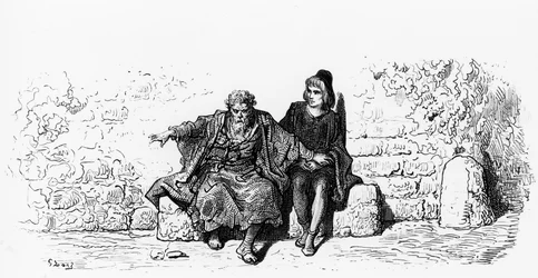 The Ancient Mariner with the Wedding Guest První stránka "The Rime of the Ancient Mariner" od S.T. Coleridge, publikoval Harper und Sons, New York, 1876 (dřevoryt)