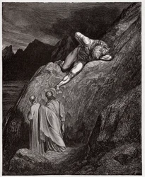 Božská komedie (La Divina Commedia, La Divine Comédie), Peklo, zpěv 12: Mínótauros na roztříštěném útesu - od Danta Alighieriho (1265-1321) - Ilustrace Gustava Dorého (1832-1883)