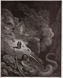 Božská komedie, Peklo, zpěv 17: Geryon, symbol klamu - Dante Alighieri (1265-1321) - ilustrace Gustava Dorého (1832-1883)