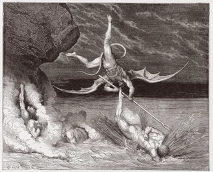 Božská komedie, Peklo, zpěv 22: Ciampolo uniká démonu Alichinovi v pátém žlebu - Dante Alighieri (1265-1321) - Ilustrace Gustava Dorého (1832-1883)