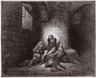Božská komedie (La Divina Commedia, La Divine Comedie), Inferno, Canto 33: Ugolino a jeho synové uvězněni a hladovějící - Dante Alighieri (1265-1321) - Ilustrace Gustave Dore (1832-1883)