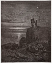 Božská komedie, Peklo, Zpěv 34: Básníci vycházejí z pekla - od Danteho Alighieriho (1265-1321) - Ilustrace Gustava Dorého (1832-1883)