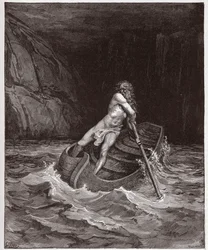 Božská komedie (La Divina Commedia, La Divine Comédie), Peklo, zpěv 3: Charon (Caron) na řece Acheron - od Danteho Alighieriho (1265-1321) - ilustrace Gustava Dorého (1832-1883)