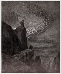 Božská komedie (La Divina Commedia, La Divine Comédie), Peklo, zpěv 5: Mínós soudí provinění a posílá duše dál - Dante Alighieri (1265-1321) - Ilustrace Gustava Dorého (1832-1883)