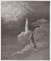 Božská komedie (La Divina Commedia, La Divine Comédie), Ráj, Zpěv 14: Dante a Beatrice přeneseni do sféry Marsu - od Danta Alighieriho (1265-1321) - Ilustrace Gustava Dorého (1832-1883)
