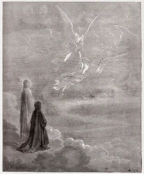 Božská komedie, Ráj, Zpěv 18: Dante a Beatrice vystupují do sféry Jupitera - Dante Alighieri (1265-1321) - Ilustrace Gustava Dorého (1832-1883)