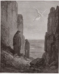 Božská komedie (La Divina Commedia, La Divine Comedie), Purgatorio, Canto 19: Básníci vystupují do pátého kruhu - od Dante Alighieri (1265-1321) - ilustrace Gustave Dore (1832-1883)