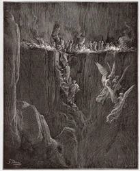 Božská komedie, Očistec, Zpěv 25: Vergilius a Dante stoupají plameny do sedmého kruhu - Dante Alighieri (1265-1321) - Ilustrace Gustava Dorého (1832-1883)