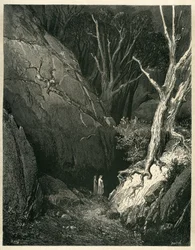 Peklo Danta Alighieriho (Božská komedie) s ilustracemi Gustava Doreho. Francouzské vydání z roku 1861. "Allor si mosse, ed io gli tenni dietro. (Pak se rozjel a já za ním)", píseň 1 v. 136.