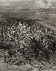 Dvě stě rytířů útočí na dvacet tisíc Saracénů, ilustrace z 