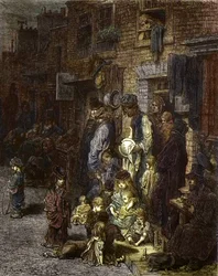 Wentworth Street, Whitechapel – z „Londýna, pouť“, napsal William Blanchard Jerrold (1826-94) – ilustrace Gustave Dore – 1872 –