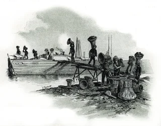Vykladači uhlí v kovárnách v Ivry-sur-Seine, kresba Gustava Fraiponta (1849-1923) podle Saint-Juirse