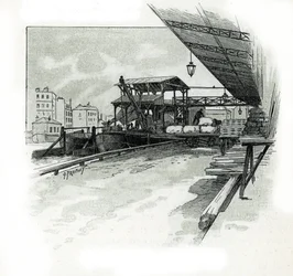 Doky přístavu La villette, Paříž Kresba Gustava Fraiponta (1849-1923) čerpá z „La seine a travers Paris“ od Saint-Juirse