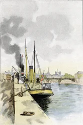 Anglické lodě poblíž mostu Saints-Peres nebo Carrousel, Paříž Kresba Gustava Fraiponta (1849-1923) ze Saint-Juirs