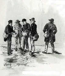 Pouliční obchodníci s tipy na doutníky a cigarety, čtvrť Maubert, Paříž Kresba Gustava Fraiponta (1849-1923) čerpá z „La seine a travers Paris“ od Saint-Juirse