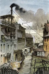 Pohled na řeku Bievre z bulváru Port Royal, Paříž Kresba Gustava Fraiponta (1849-1923) kreslí z „La seine a travers Paris“ od Saint-Juirse