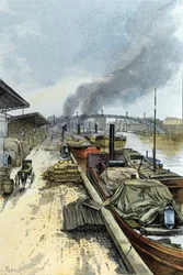 Pohled na Canal de la Villette v Paříži Kresba Gustava Fraiponta (1849-1923) ze Saint-Juirs
