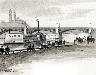 Pohled na most Grenelle v Paříži Kresba Gustava Fraiponta (1849-1923) ze Saint-Juirs