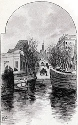 Pohled na nemocnici Saint-Louis v Paříži z kanálu Saint-Martin, Paříž Kresba Gustava Fraiponta (1849-1923) ze Saint-Juirsova „“La seine a travers Paris””