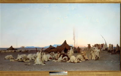 Večerní modlitba v saharské poušti. Detail. Obraz Gustava Achilla Guillaumeta (1840-1887), 1863. 1,3 x 2,8 m. Paříž, Musée d