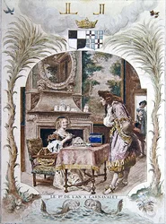 Madame de Sevigne v hotelu Carnavalet na Nový rok, Paříž, kolem roku 1900 (barevné lito)