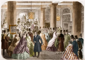 Italské divadlo (Salle Ventadour) bylo uvedeno v Paříži v roce 1858. Kresba Gustave Janet, rytina Jahyer.