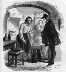 Básník Francois Villon (1431-1463) vystopoval láhev vína. Rytina Gustave Janet