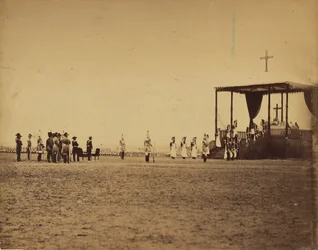 [Vojenská mše v Camp de Chalons za přítomnosti císaře (Le messe militaire..Camp de Chalons...presence de l