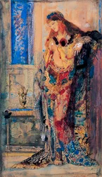 ""Záchod"" Orientalismus, mladá žena v negližé - Obraz Gustava Moreaua (1826-1898) 1885-1890 Bridgestone Museum of Art Tokio, Japonsko