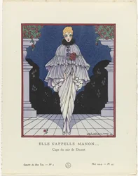 Gazette du Bon Ton, 1914 - č. 5, Pl. 45: Jmenuje se Manon (...) / Evening Cape by Doucet (název na objektu)