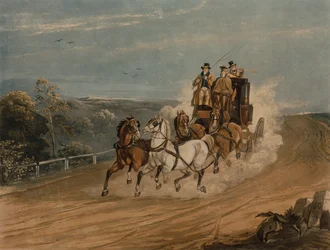 The Mail Coach behind Time (barevná rytina)