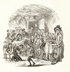 Paní Squeersová z knihy "Nicholas Nickelby" od Charlese Dickense, asi 1838-39 (tisk)