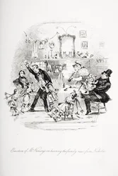 Emoce pana Kenwigse při vyslechnutí rodinných zpráv od Nicholase, ilustrace z „Nicholas Nickleby“ od Charlese Dickense (1812-70) vydaného v roce 1839 (viz také 259138)