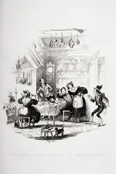Job Trotter se setkává se Samem v kuchyni pana Muzzlea, ilustrace z „The Pickwick Papers“ od Charlese Dickense (1812-70) vydané v roce 1837 (viz také 259100)