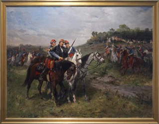Generál Jean Auguste Margueritte smrtelně zraněn ve Floing, konec 19. století (olej na plátně)