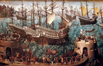 Nalodění Jindřicha VIII. (1491-1547) v Doveru na galion Henri Grace a Dieu” u příležitosti obchodu podepsaného s Francoisem I. (Camp du Drap d