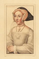 Jane Seymour, anglická královna, třetí manželka krále Jindřicha VIII., 1812 (rytina)