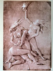 Tři čarodějnice, kresba Hanse Baldunga, zvaného Grien (1484-1545)