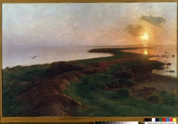 "Západ slunce v laguně" Malba Hanse Ole Brasena (1849-1930) (dánština) 1897 Mikalojus Konstantinas Ciurlionis Museum of Fine Arts, Kaunas, Litva