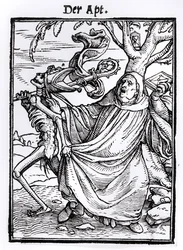 Smrt a opat, z „Tance smrti“, vyryl Hans Lutzelburger, kolem roku 1538